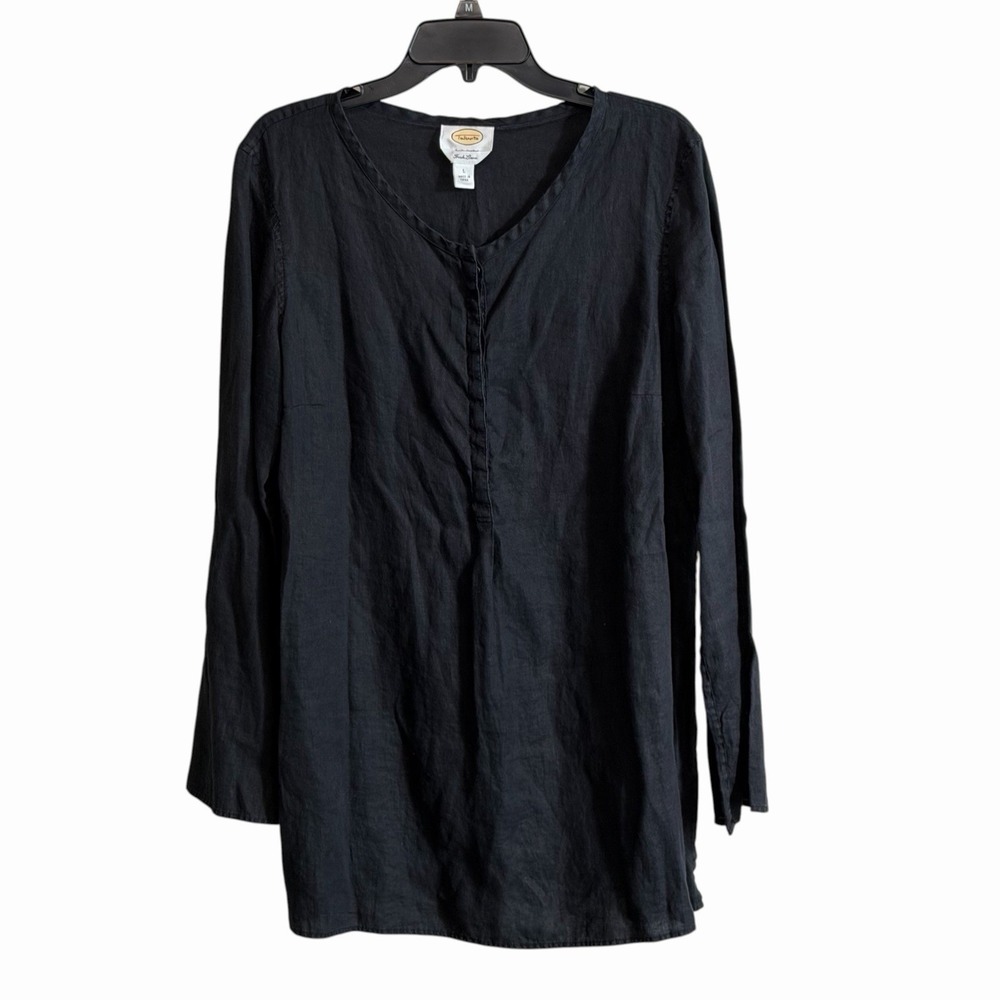 Talbot's Tunic Top Large 100% Irish Linen Popover 1/2 Button Long Lagenlook